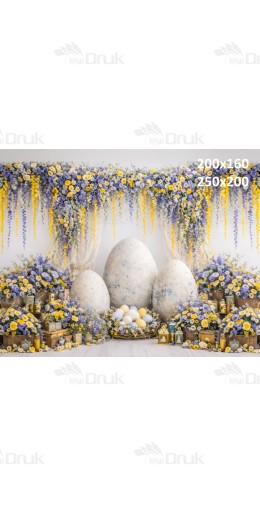 Tło fotograficzne „Wielkanocna dekoracja z jajami i kwiatami” | E818